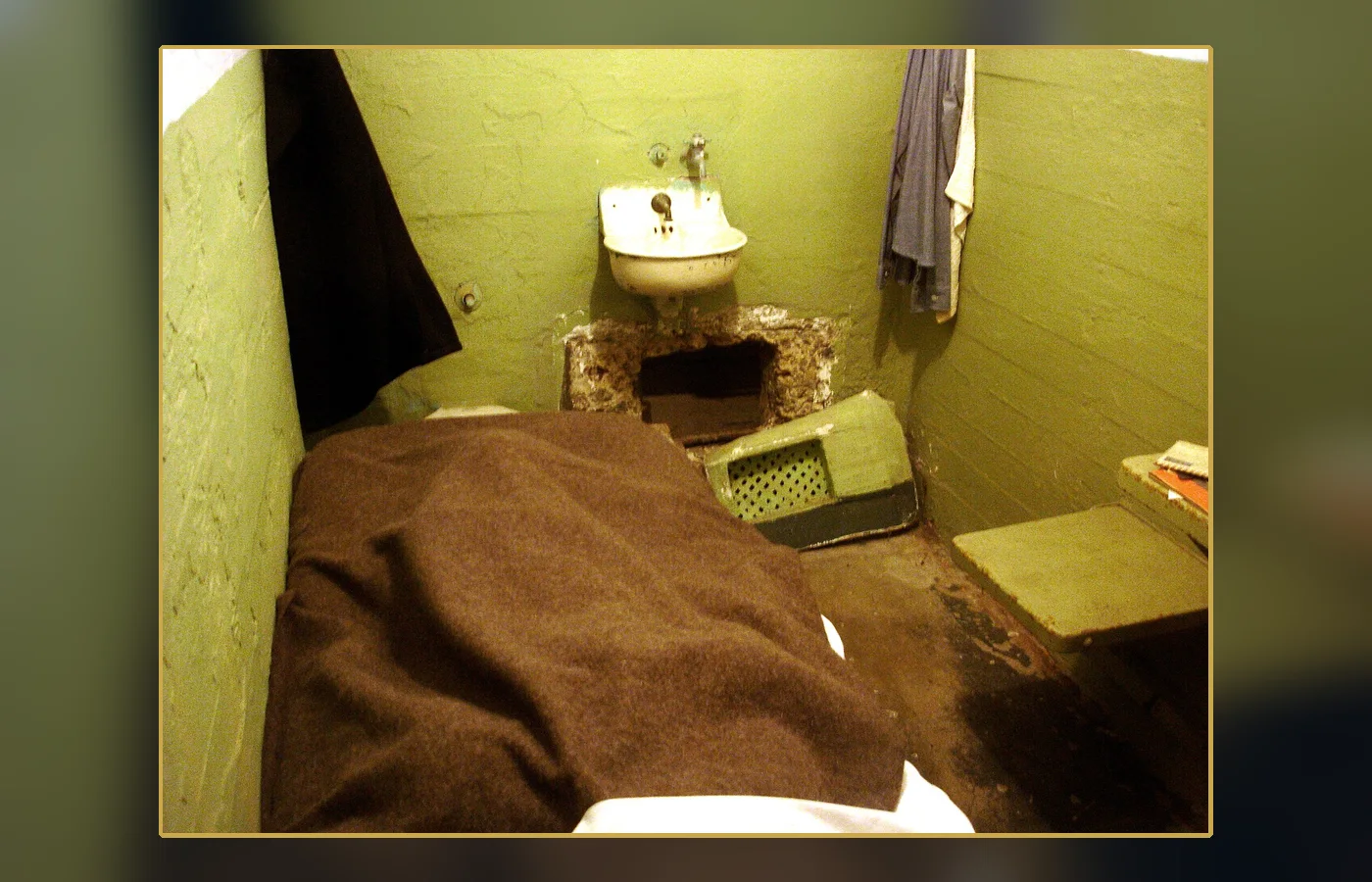 An Alcatraz cell ventilation opening of the type enlarged to reach the utility corridor