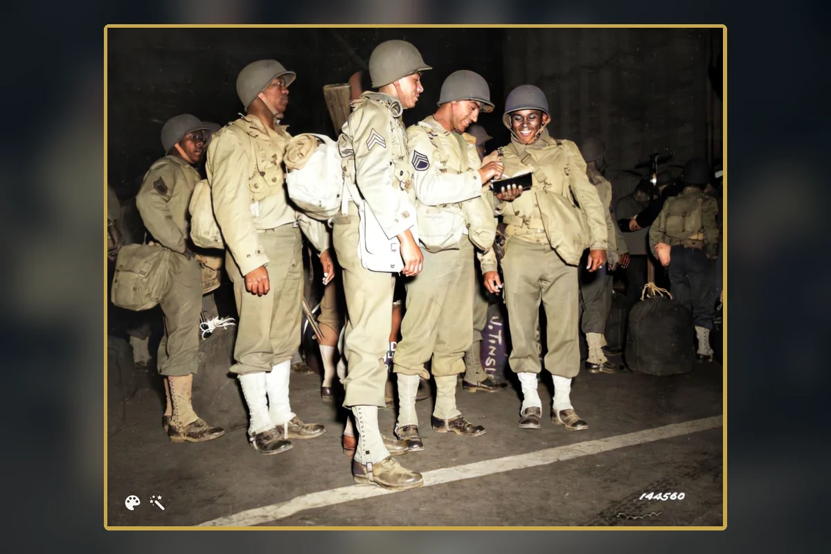 Members of an anti-aircraft artillery unit prepared for night duty