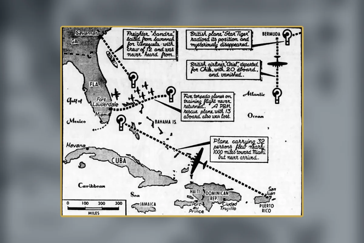 A historical popular map of the Bermuda Triangle