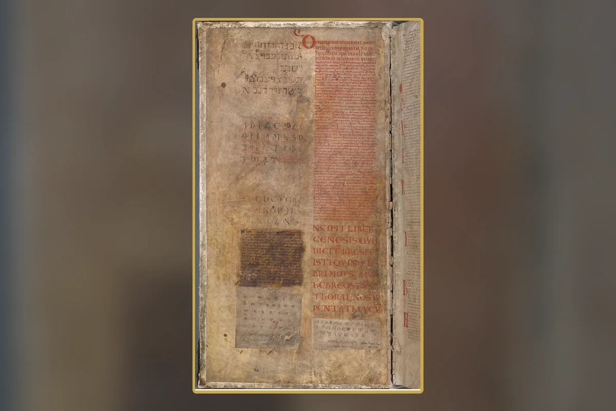 An alphabet and text page from Codex Gigas