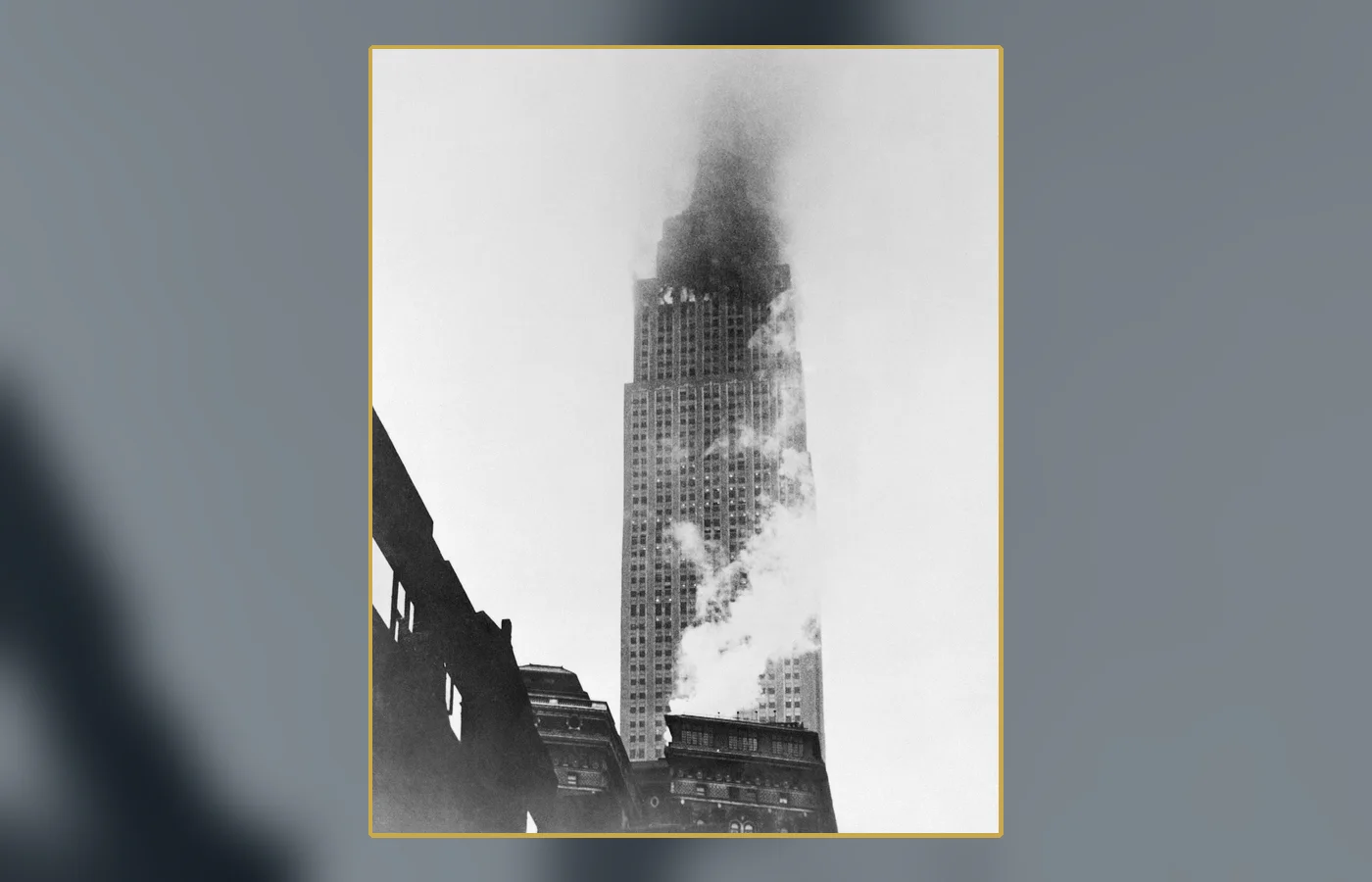 Fire and smoke at the Empire State Building after the crash