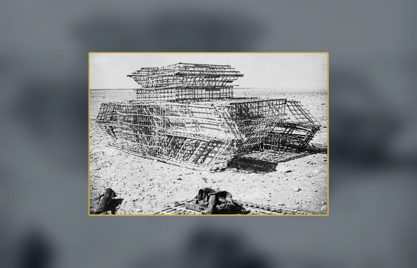 Workers constructing the light framework of a dummy tank in 1942