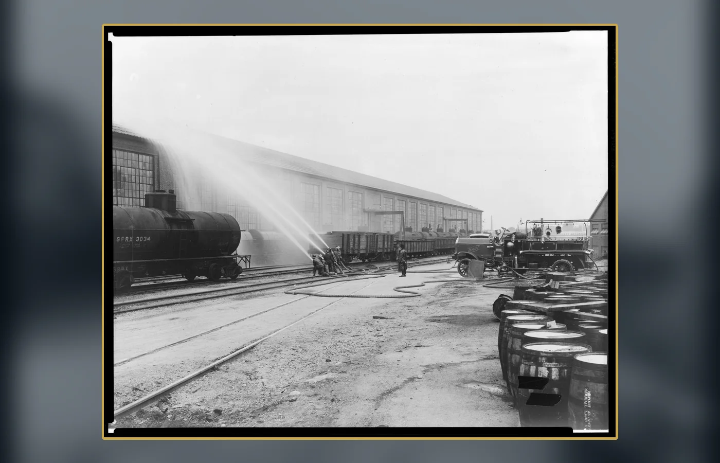 Boston firefighters testing equipment in 1919, the year of the flood; a contextual record of contemporary emergency response