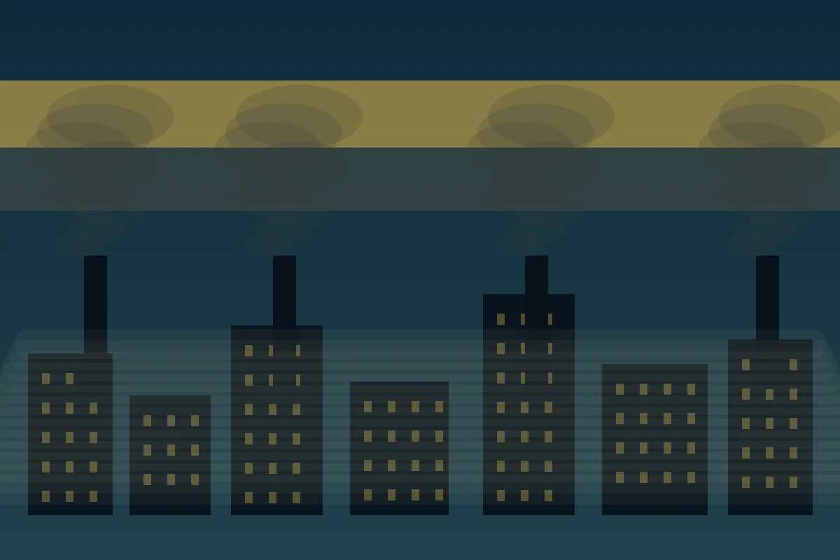 Original non-photographic diagram of a temperature inversion trapping coal smoke over a city