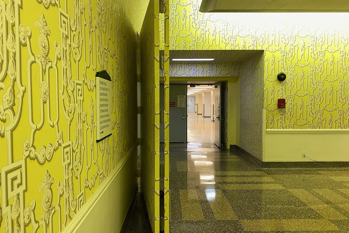 Detail of the concealed corridor behind the false wall