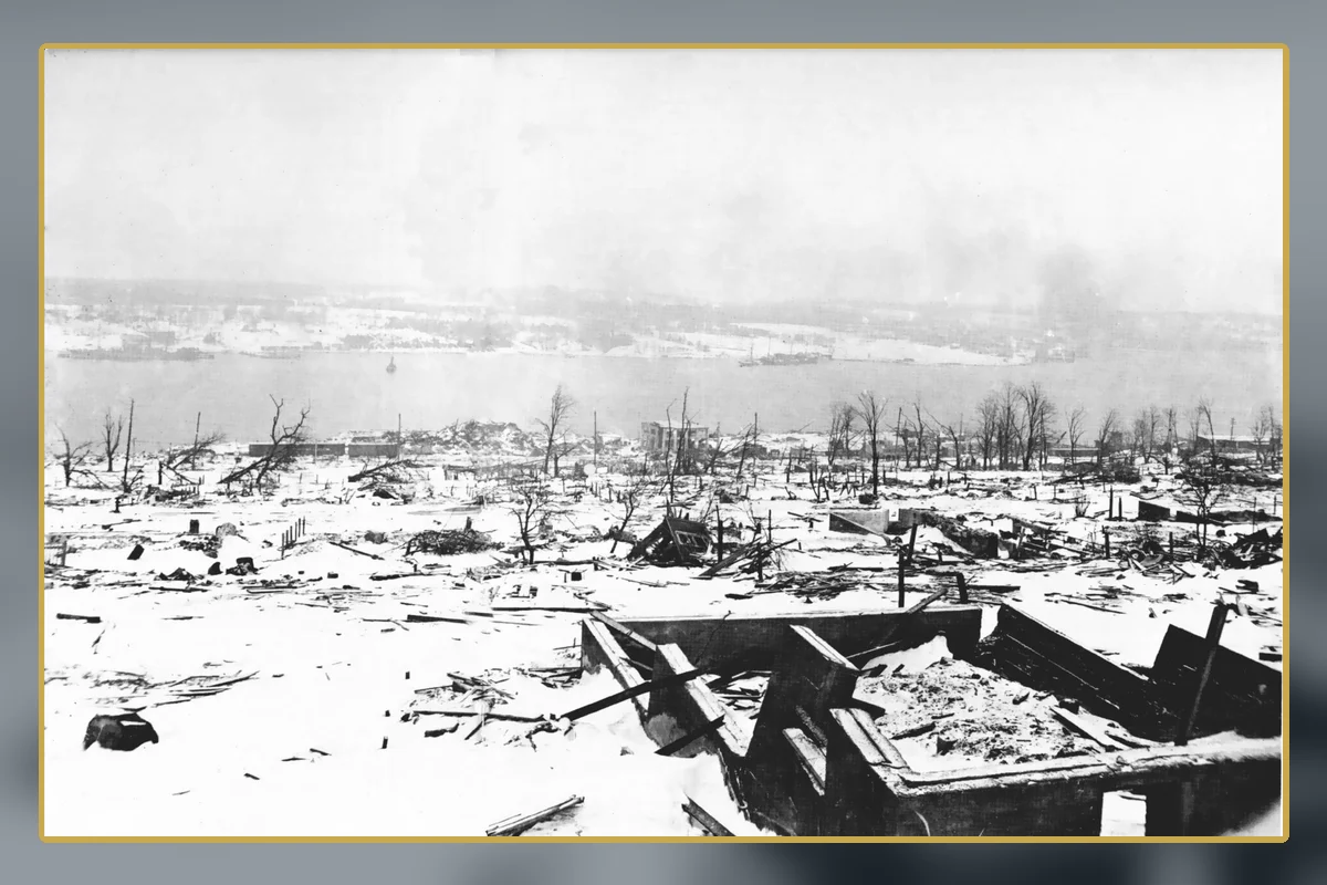The devastated harbor area after the explosion