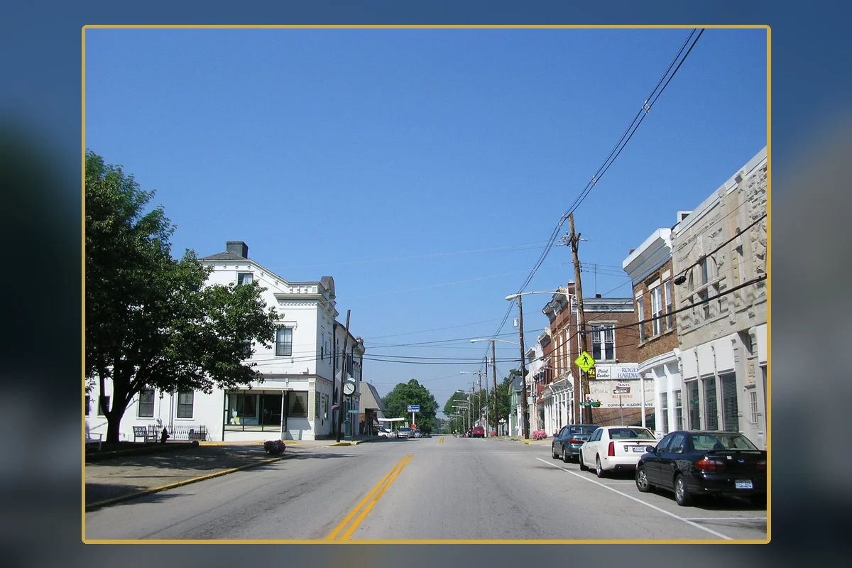 Downtown Owingsville, the county seat near the reported event
