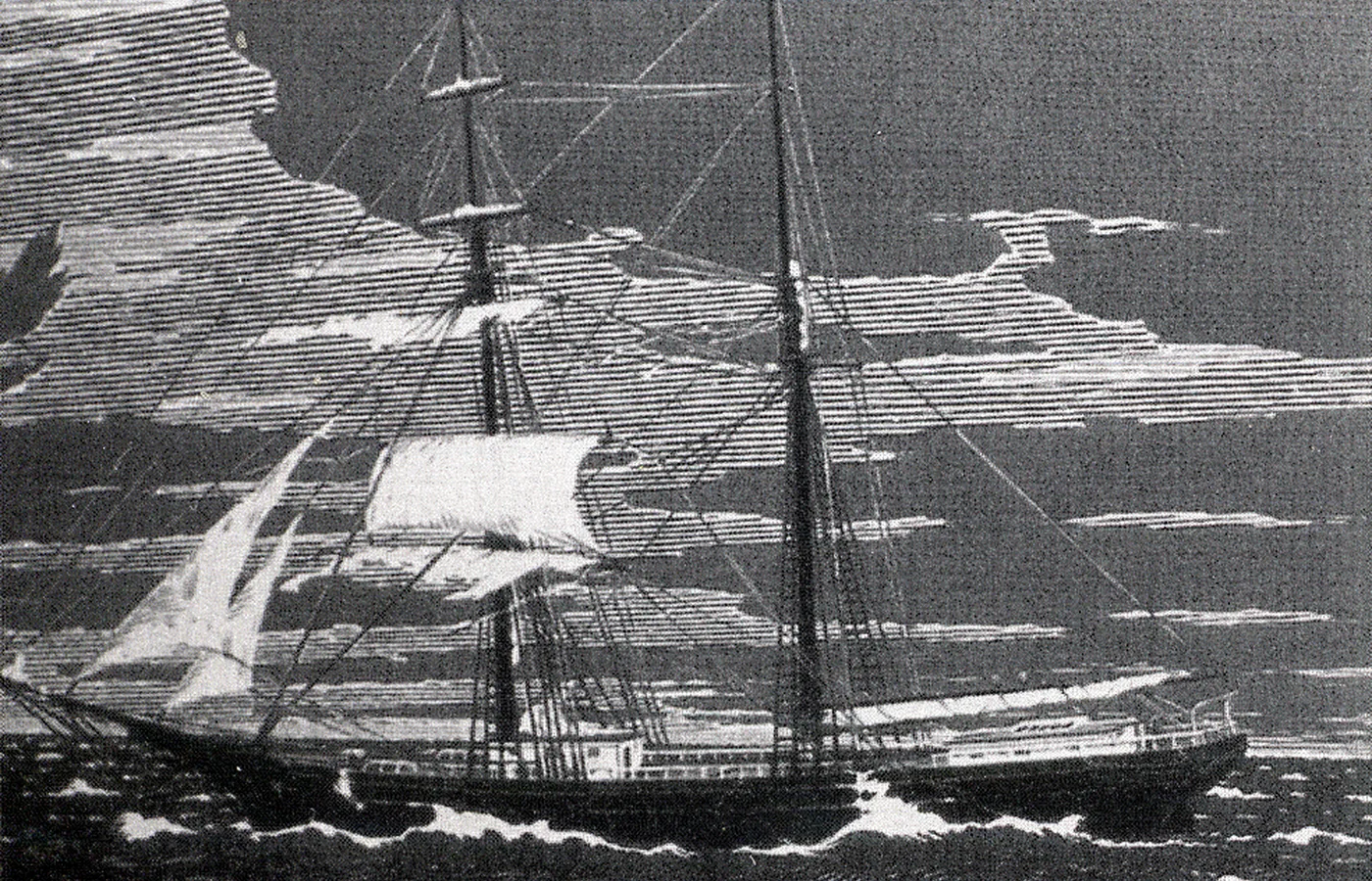 A nineteenth-century engraving of Mary Celeste, the brigantine found abandoned in December 1872