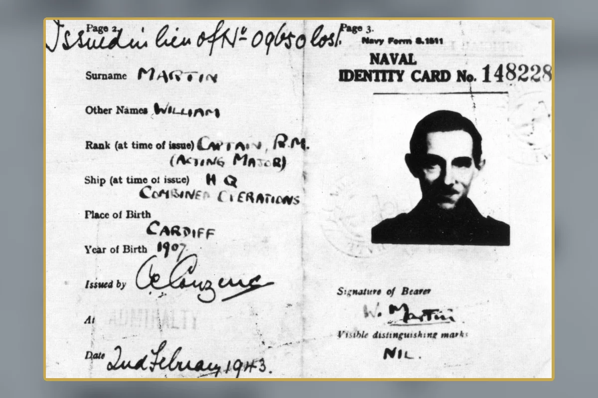 The identity card created for the fictional Major William Martin