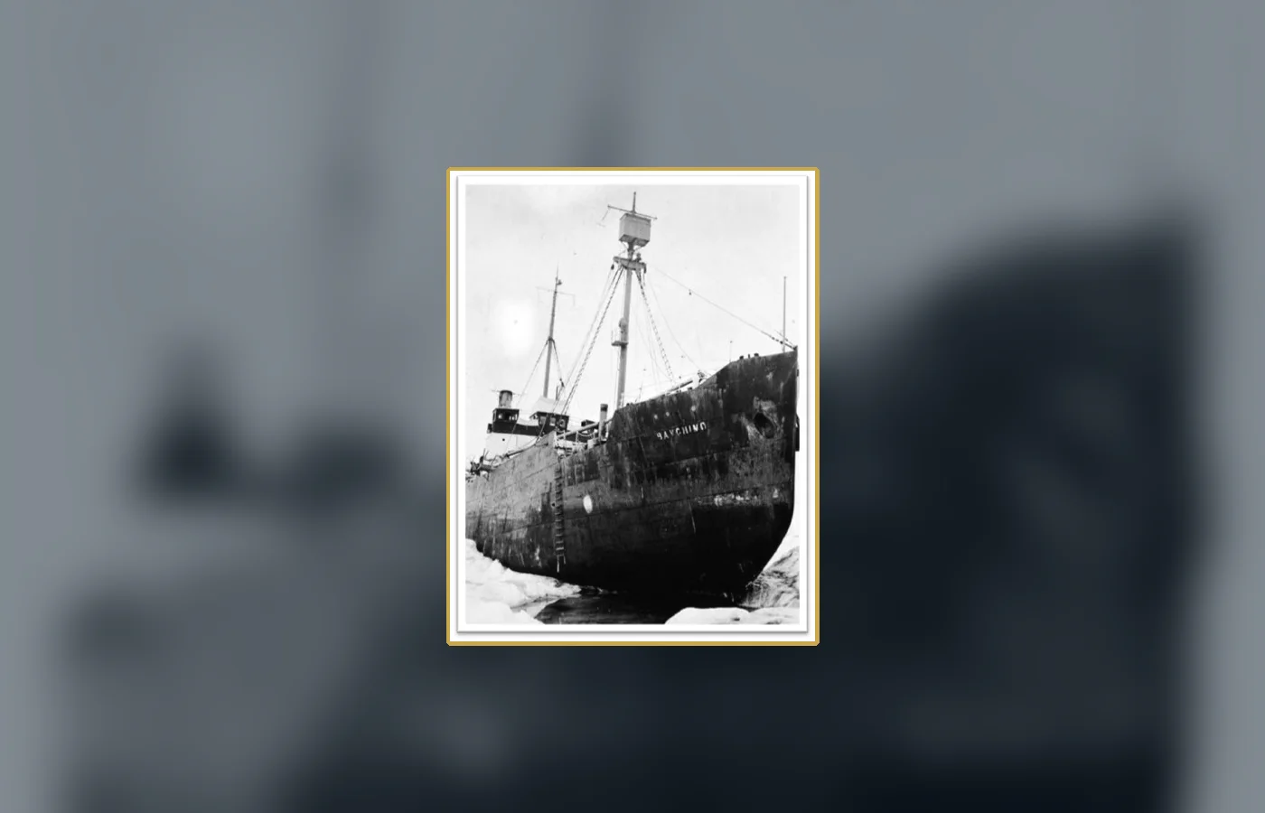 The bow of Baychimo photographed in 1933 after the ship had been abandoned