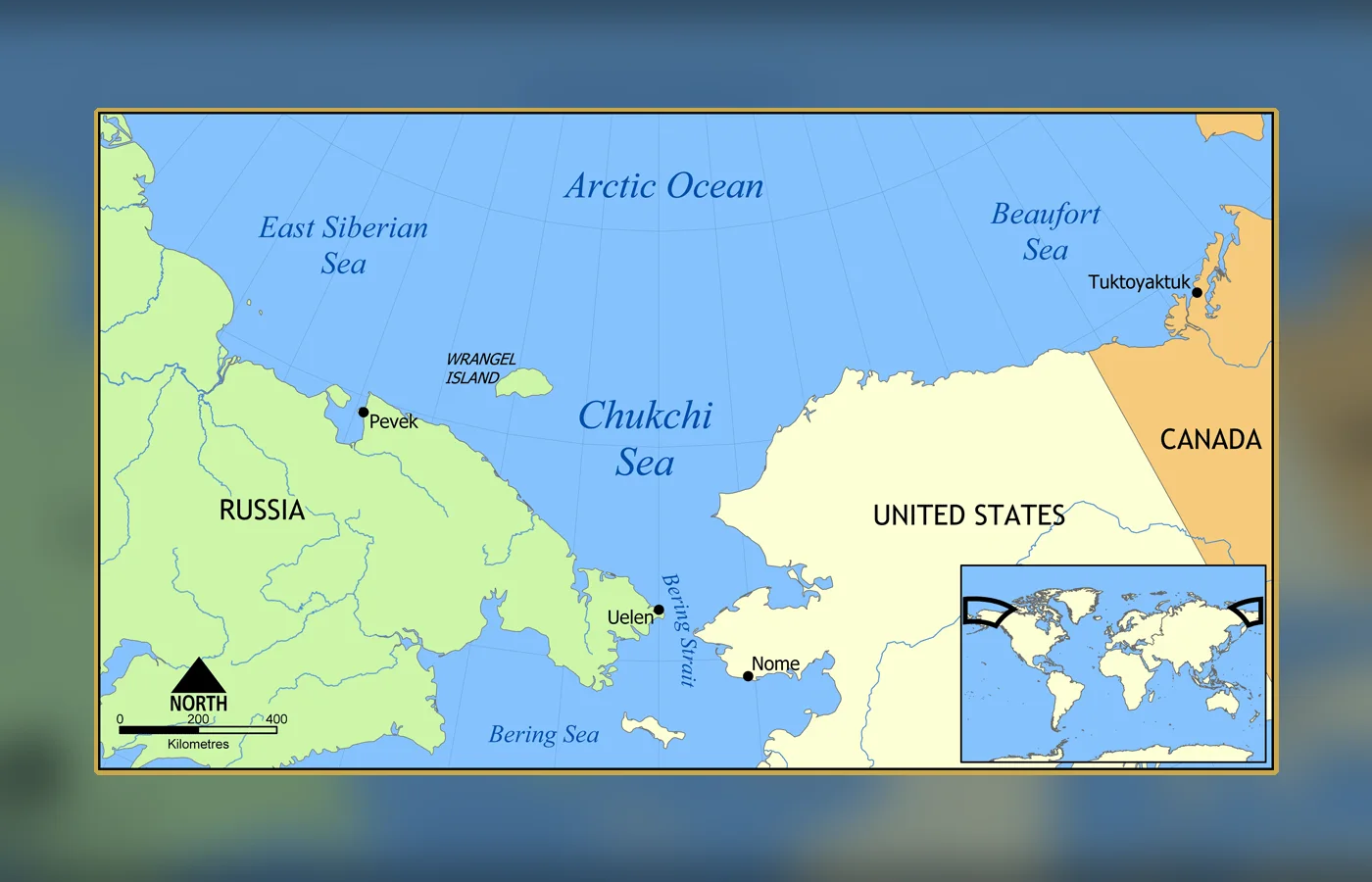 A map of the Chukchi Sea, the Arctic region associated with Baychimo's drifting years