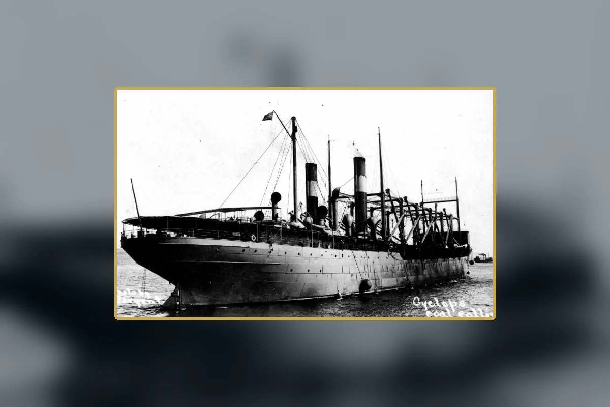 USS Cyclops in 1913, showing the collier's cranes and cargo profile